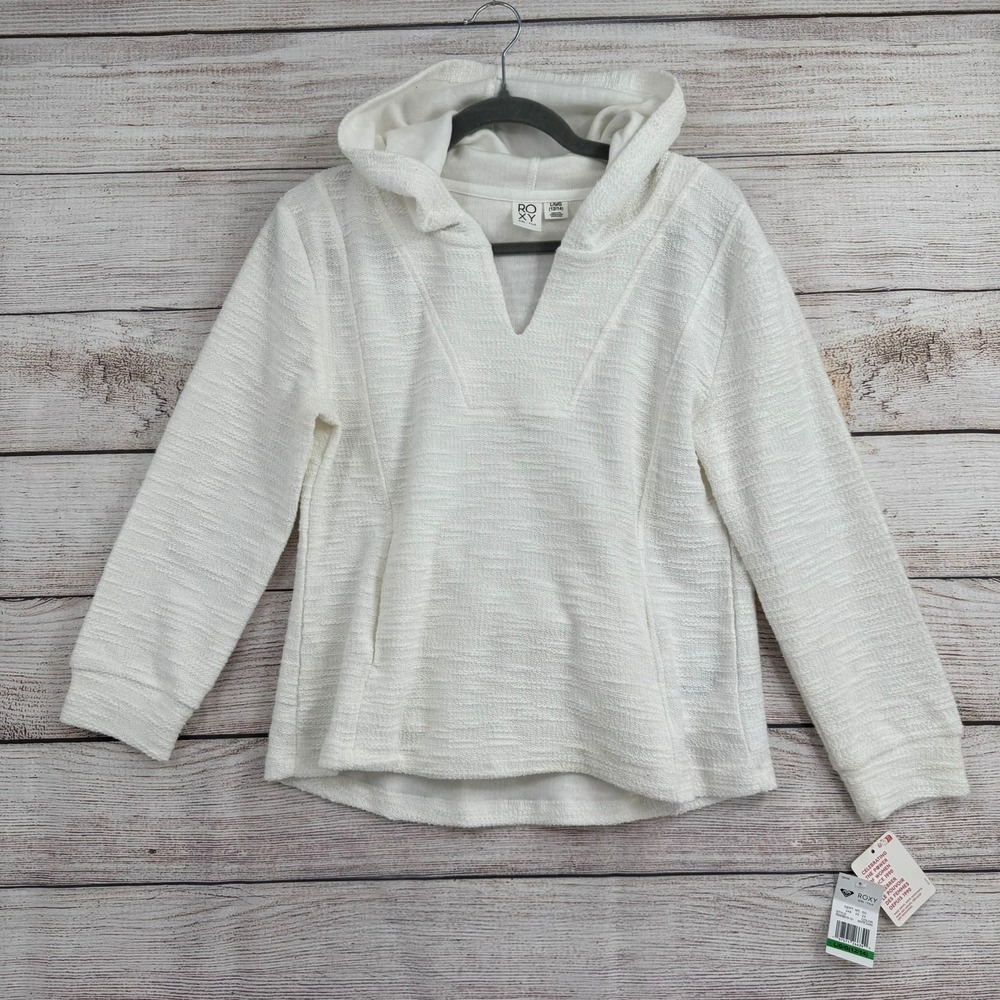 Roxy Hoodie Girls Large 12/14 White Sand Textured V-Neck Pullover RSSHB01S-101